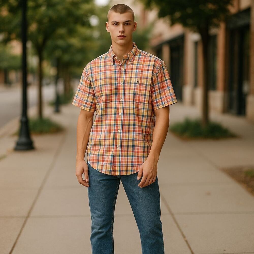 Ralph Lauren Blake Cotton Plaid Mens XXL Short Sleeve Button Down Shirt Pony - Picture 2 of 6